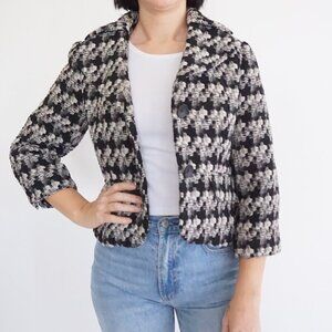 Vintage Pursuites Black White 3D Cross Pattern Double Button Blazer 8% Wool 8